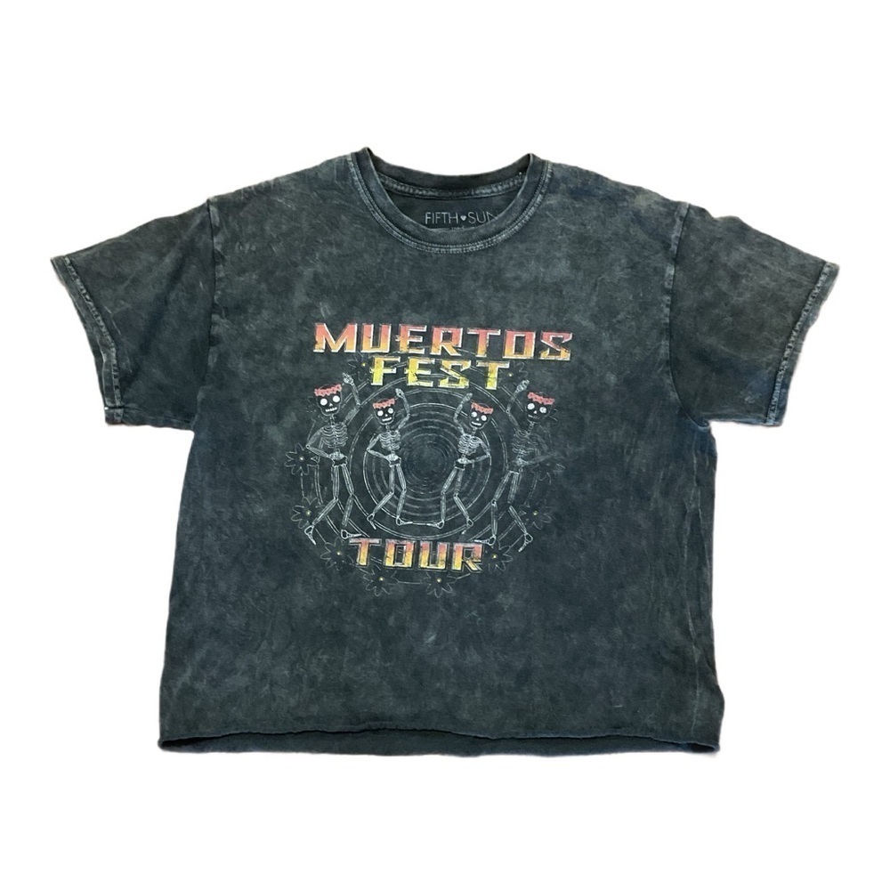 Fifth Sun Graphic T-Shirt Sun Washed Dia De Los Muertos Festival Crop Tee Womens